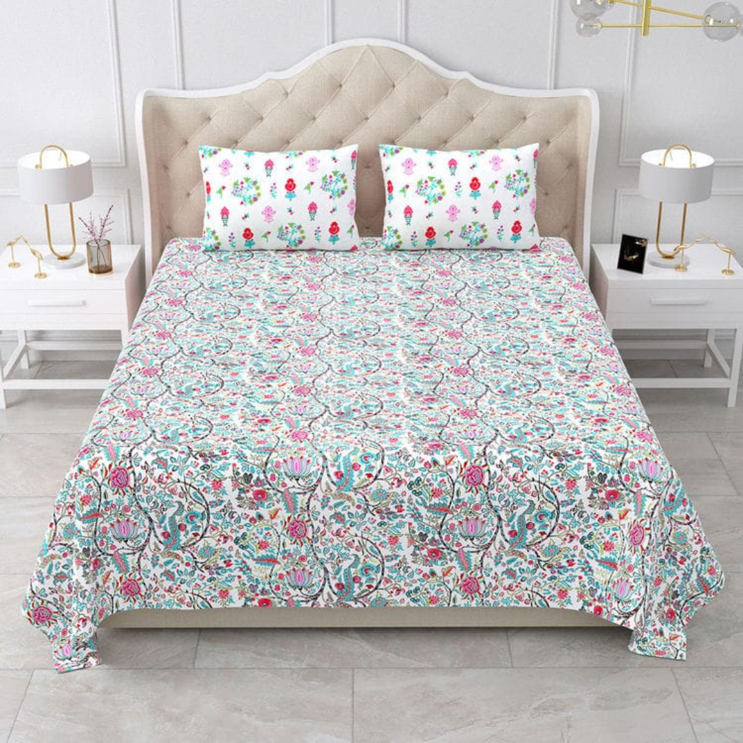 100% Cotton bedsheet Gulnaar – Floral Symphony Cotton Bedsheet | King Size