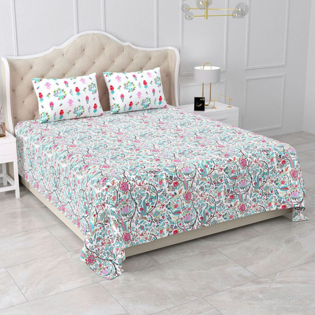 100% Cotton bedsheet Gulnaar – Floral Symphony Cotton Bedsheet | King Size