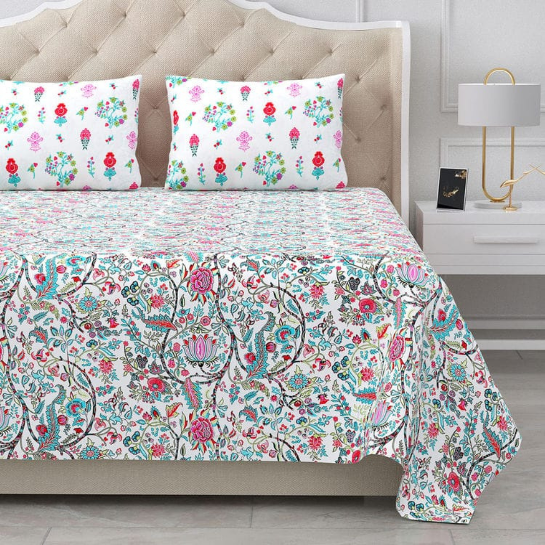 100% Cotton bedsheet Gulnaar – Floral Symphony Cotton Bedsheet | King Size