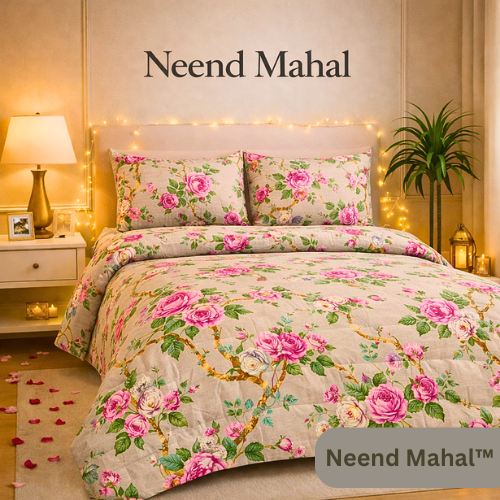 Gulnaar – Gulabi Rajwada Bloom | 100% Pure Cotton King Size Bedsheet (250 TC)
