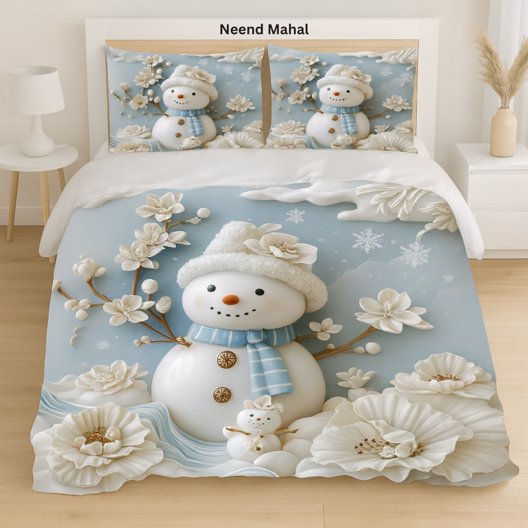 Frosty Snowman Double Bed Bedsheet | Cotton