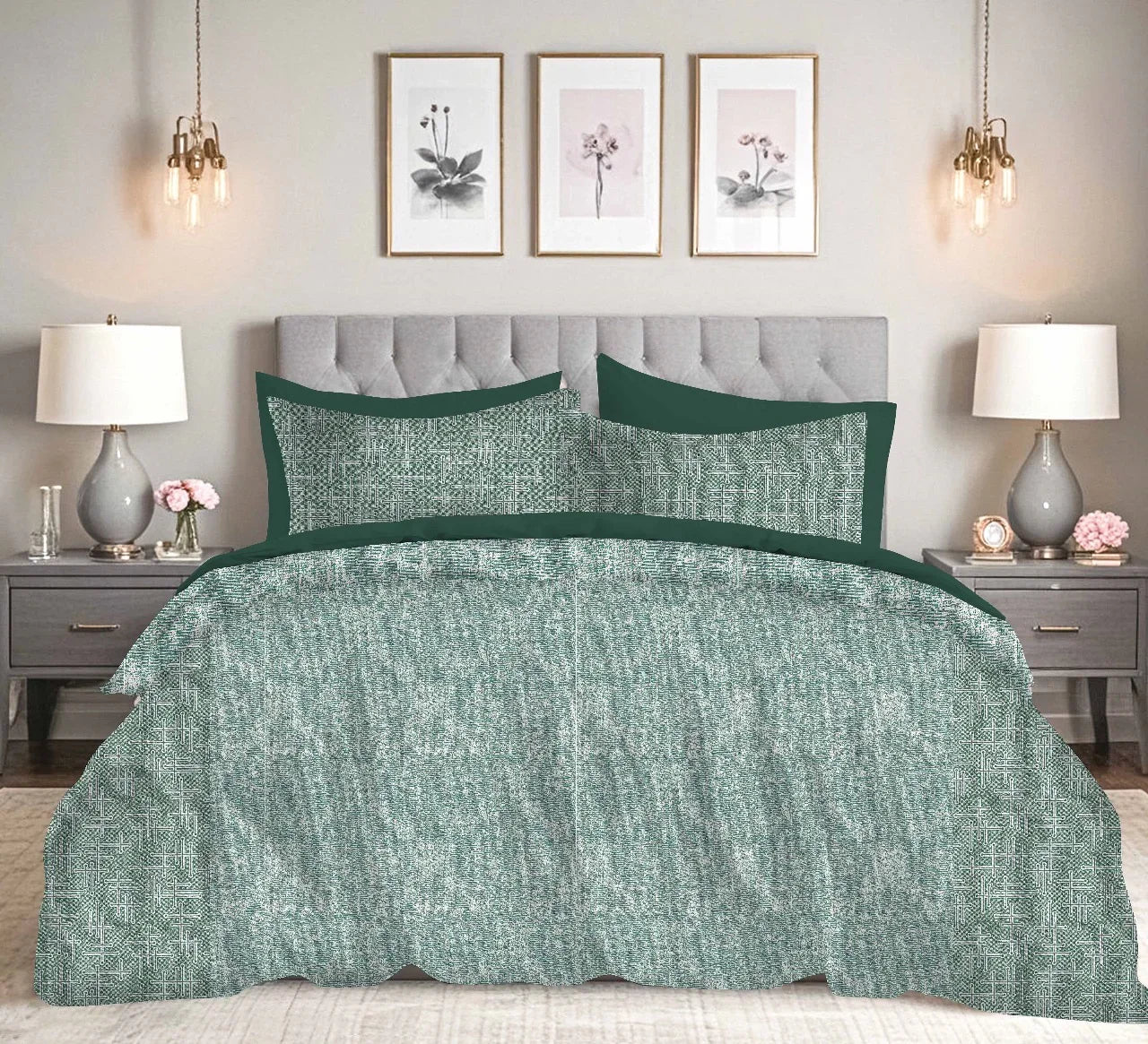 Emerald Calm Weave – Premium Textured Double Bedsheet Cotton
