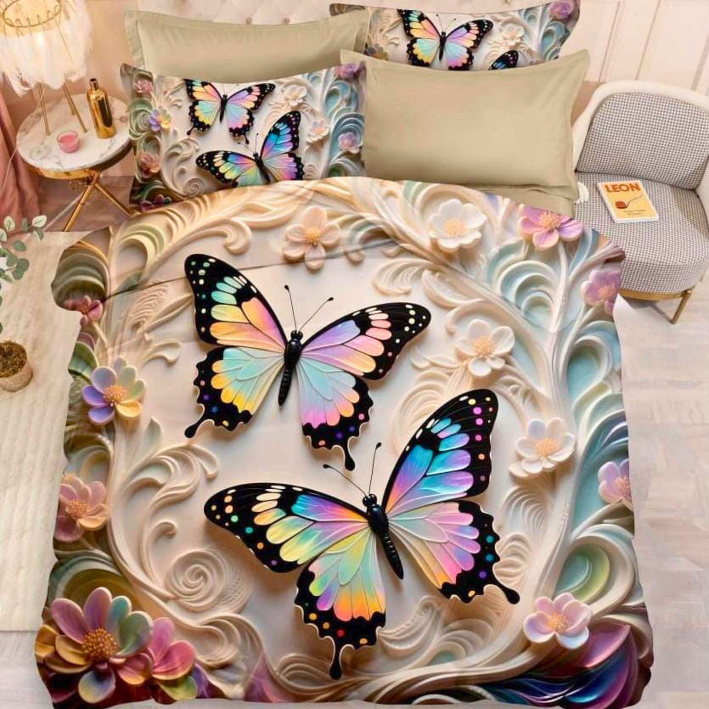 7D Bedsheet | Whispering Butterflies | King Size Bedsheet with 2 Pillow Covers