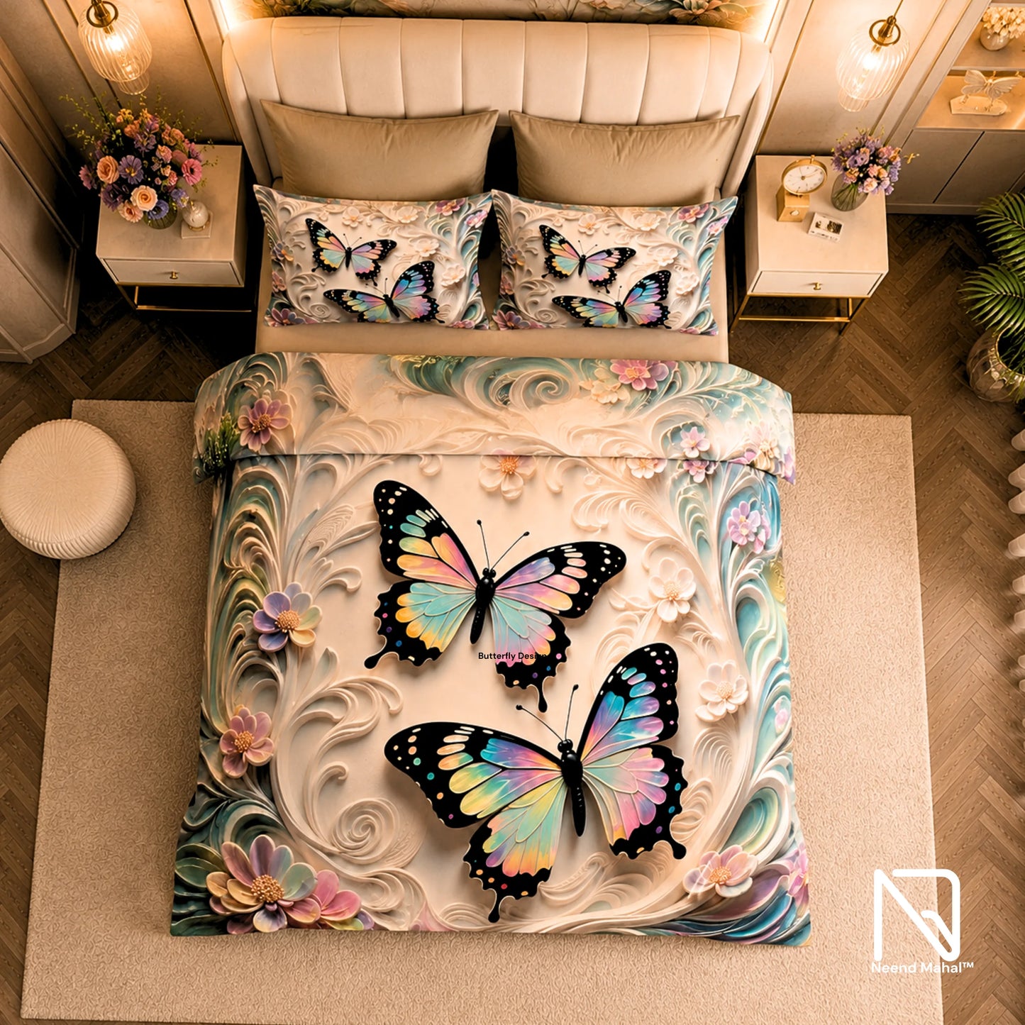 7D Bedsheet | Whispering Butterflies | Bedsheet with 2 Pillow Covers