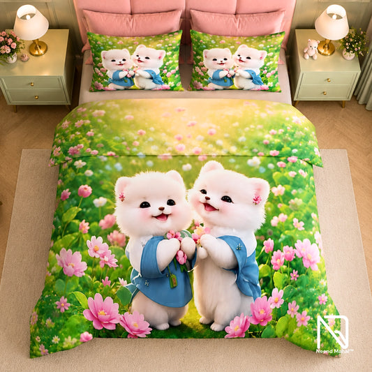 7D Bedsheet | Bear Garden | King Size Bedsheet with 2 Pillow Covers