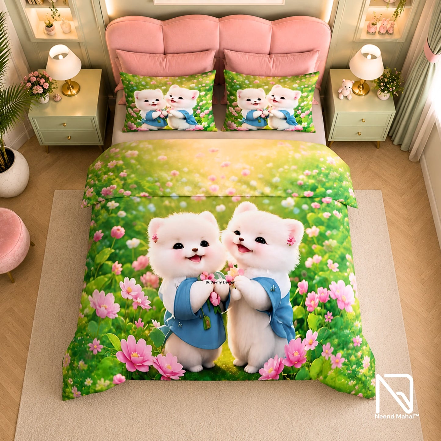 7D Bedsheet | Bear Garden | King Size Bedsheet with 2 Pillow Covers