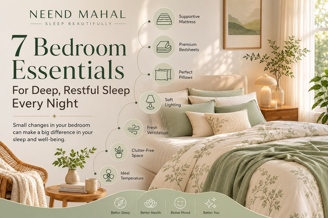 Luxury bed with floral bedsheets, soft pillows, and cozy ambiance for restful sleep — premium bedroom essentials.