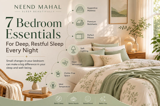 Luxury bed with floral bedsheets, soft pillows, and cozy ambiance for restful sleep — premium bedroom essentials.