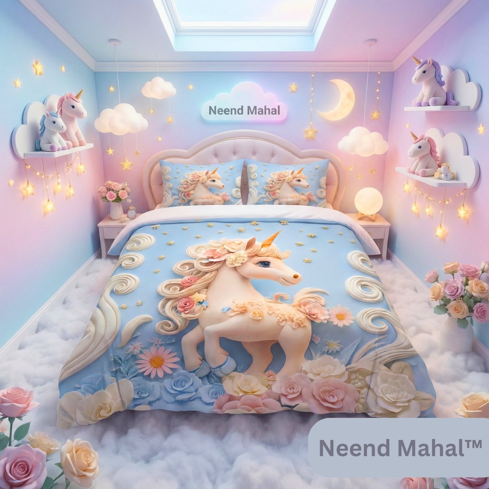 Enchanted Unicorn Dream – Premium 7D Double Bedsheet with Pillow Covers