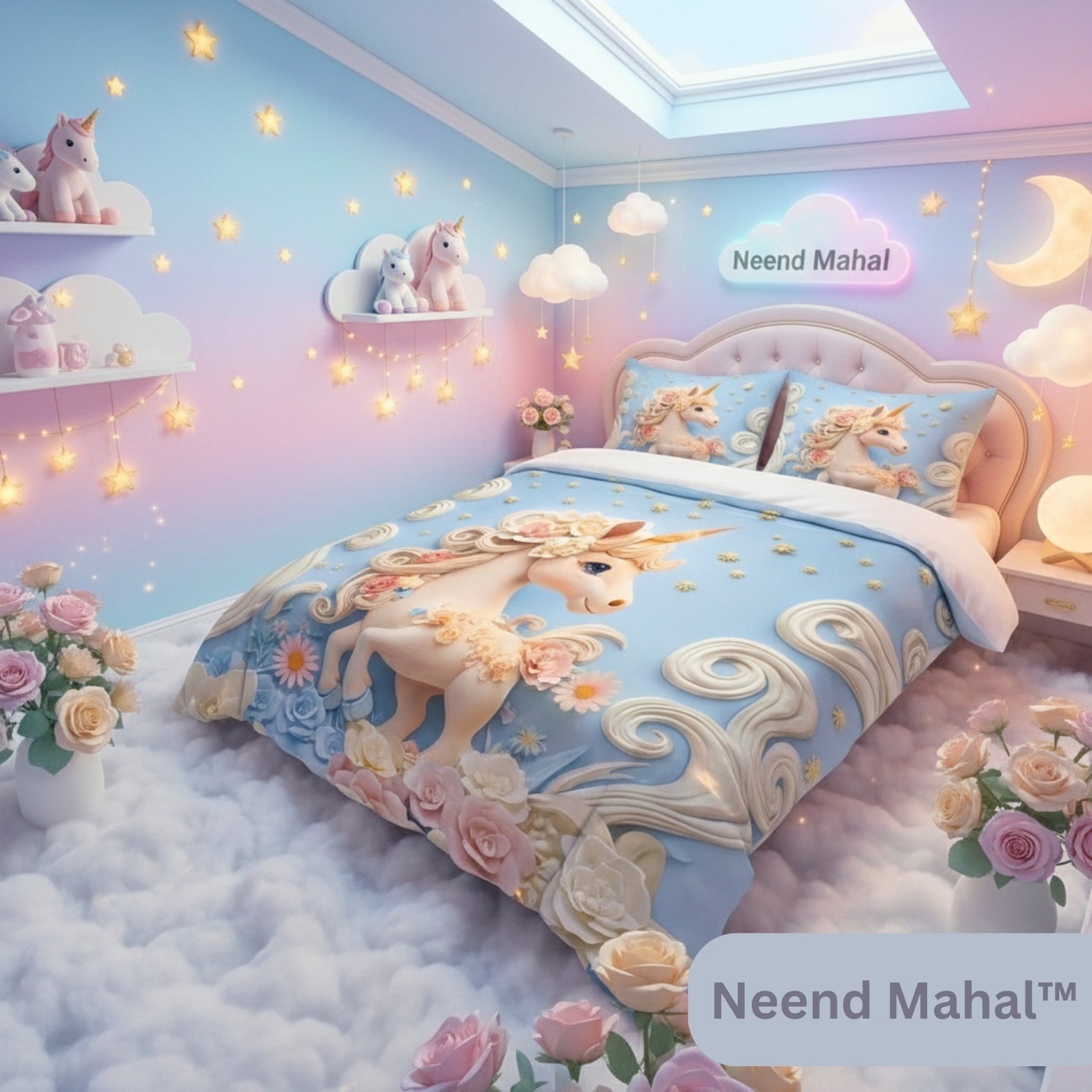 Enchanted Unicorn Dream – Premium 7D Double Bedsheet with Pillow Covers