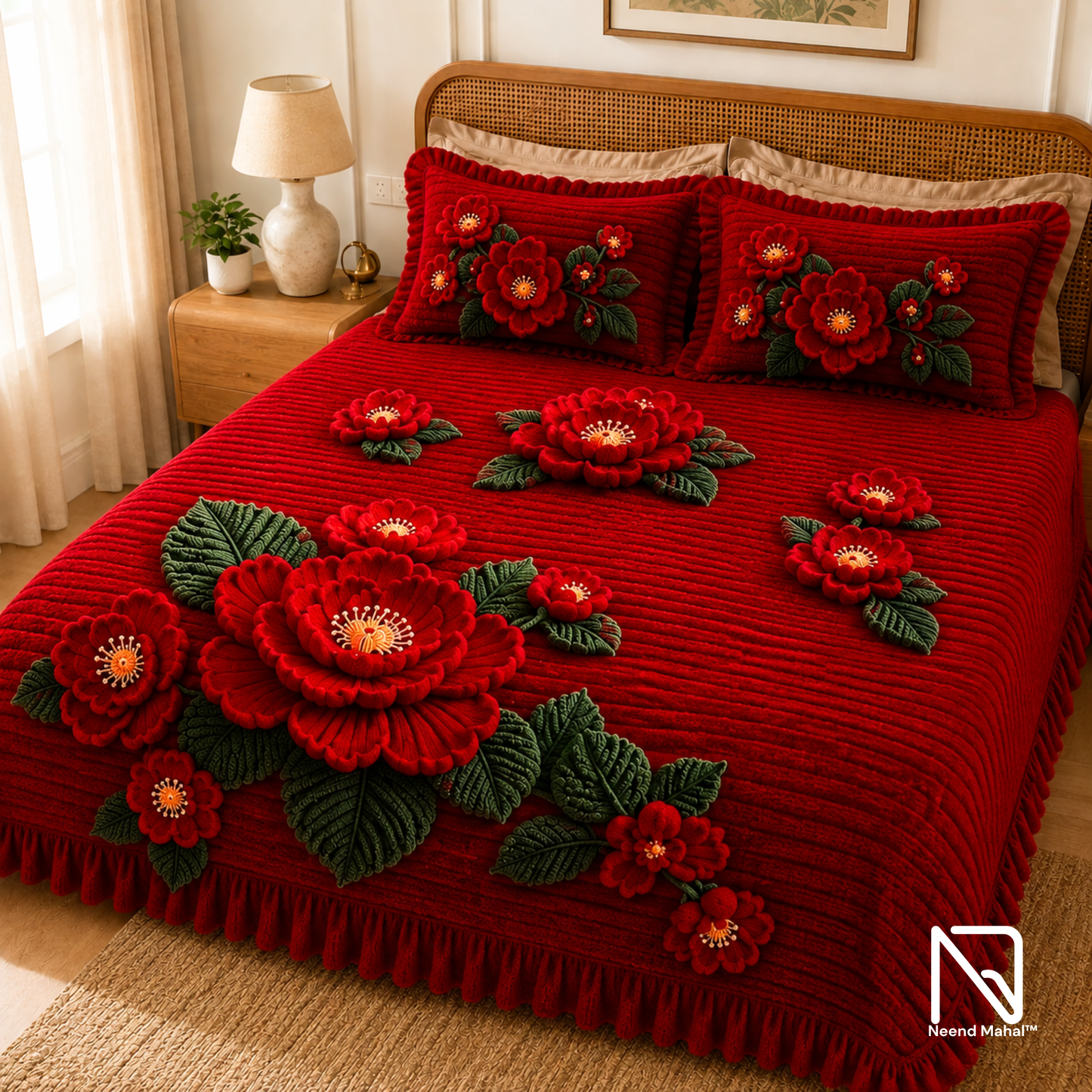 Krosh Kala - Surkh Gulzar 7D Bedsheet Set