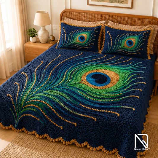 Krosh Kala - Mayur Neel 7D Bedsheet Set