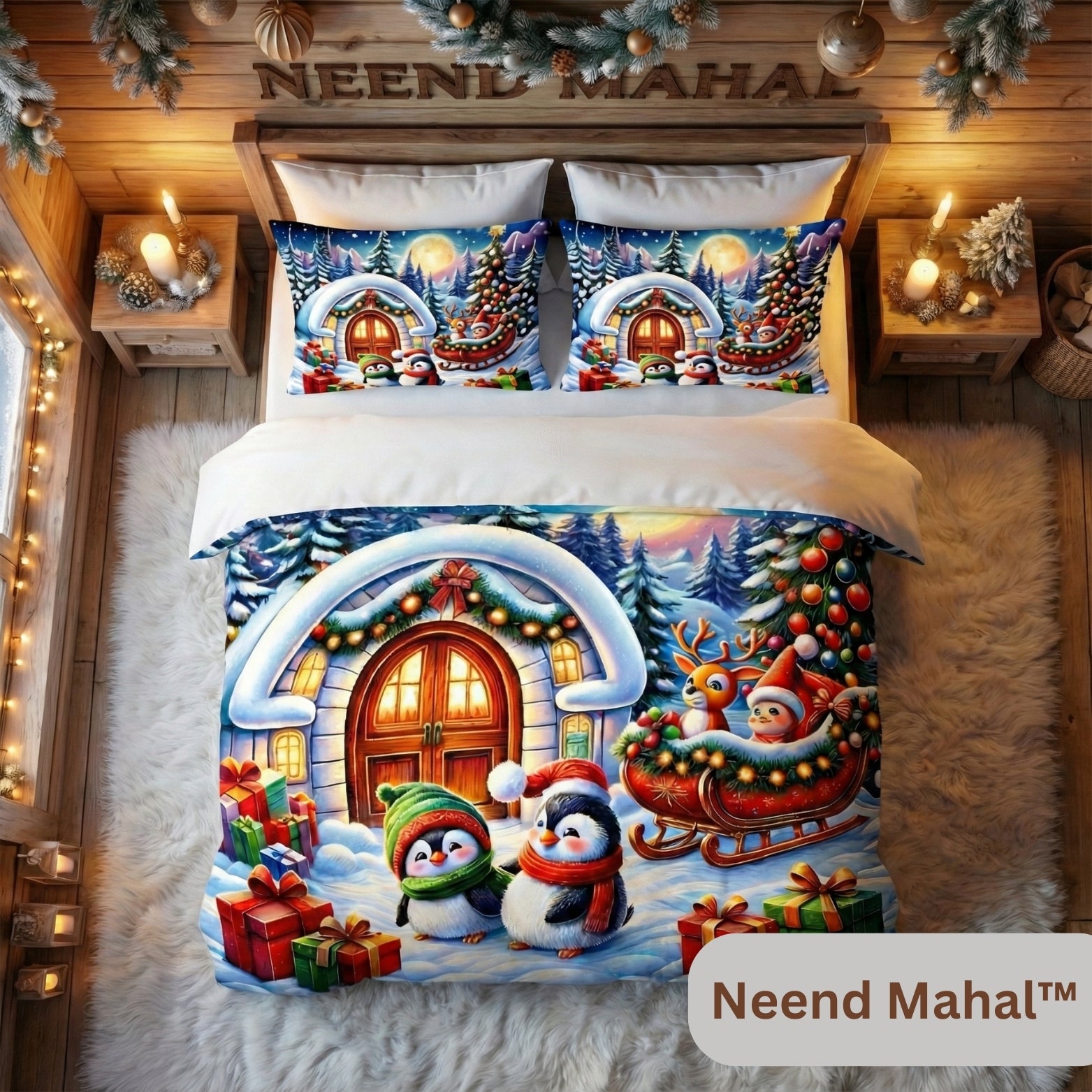 Christmas Festive 7D Digital Bedsheet Double Bed
