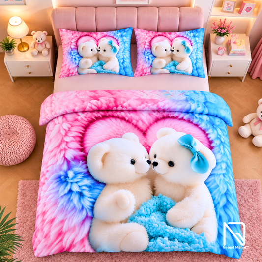 7D Bedsheet | Forever Hug Romantic | Bedsheet with 2 Pillow Covers