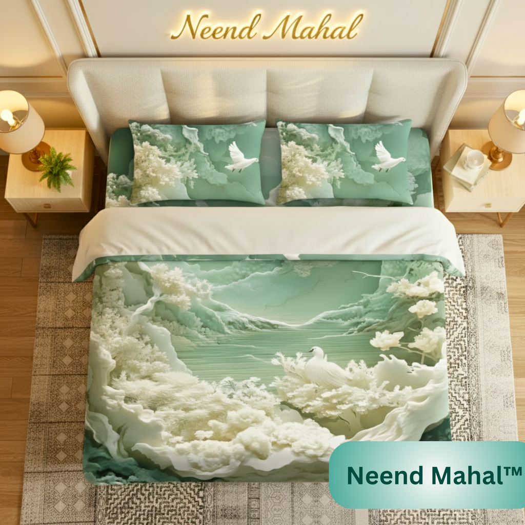 Mystic Dove Paradise – Premium 7D Digital Print Bedsheet | King Size 108x108