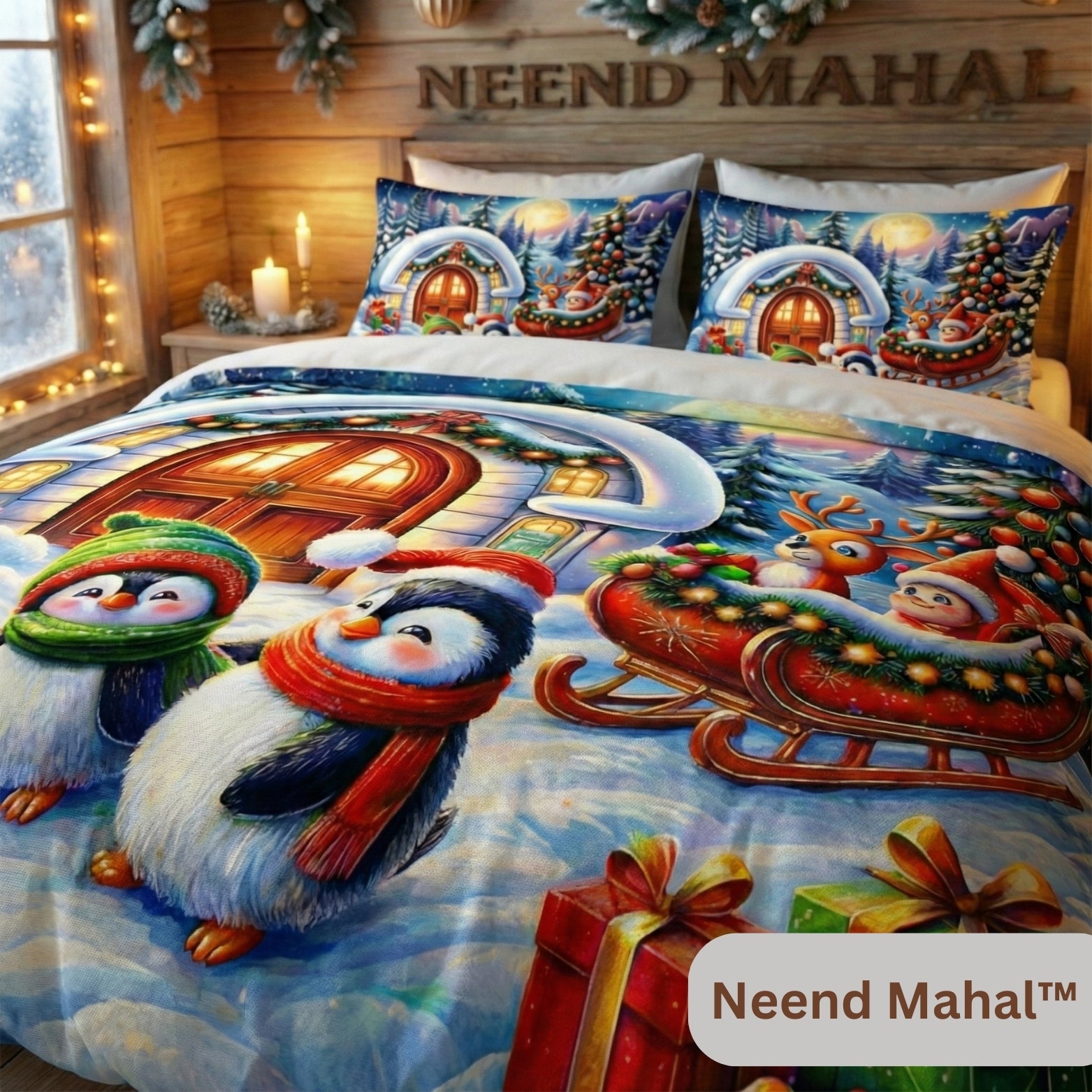 Christmas Festive 7D Digital Bedsheet Double Bed