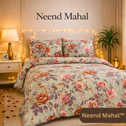 Gulnaar – Vintage Sage Blossom | 100% Pure Cotton King Size Bedsheet (250 TC)