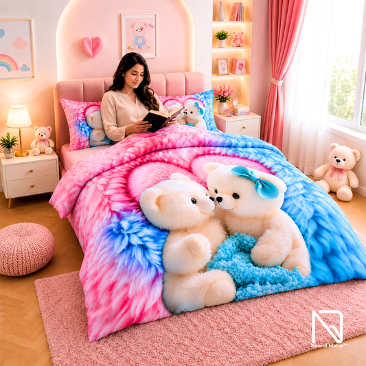 7D Bedsheet | Forever Hug Romantic | Bedsheet with 2 Pillow Covers