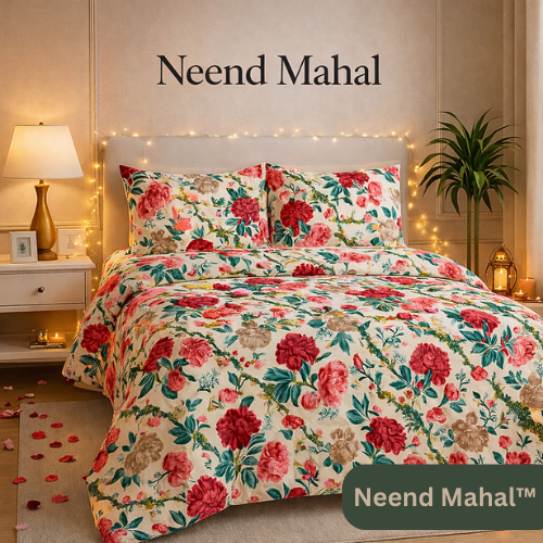 Gulnaar – Shahi Gulab Garden | 100% Pure Cotton King Size Bedsheet (250 TC)