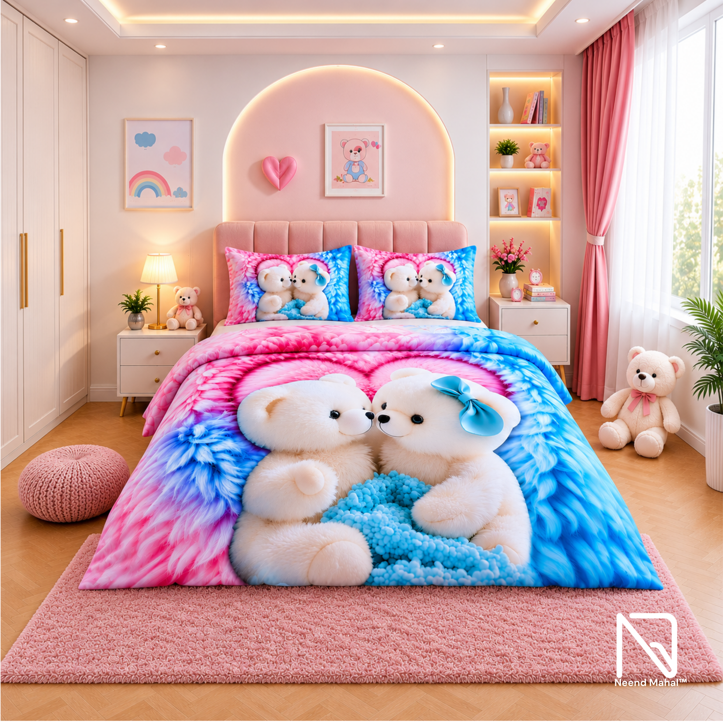 7D Bedsheet | Forever Hug Romantic | Bedsheet with 2 Pillow Covers