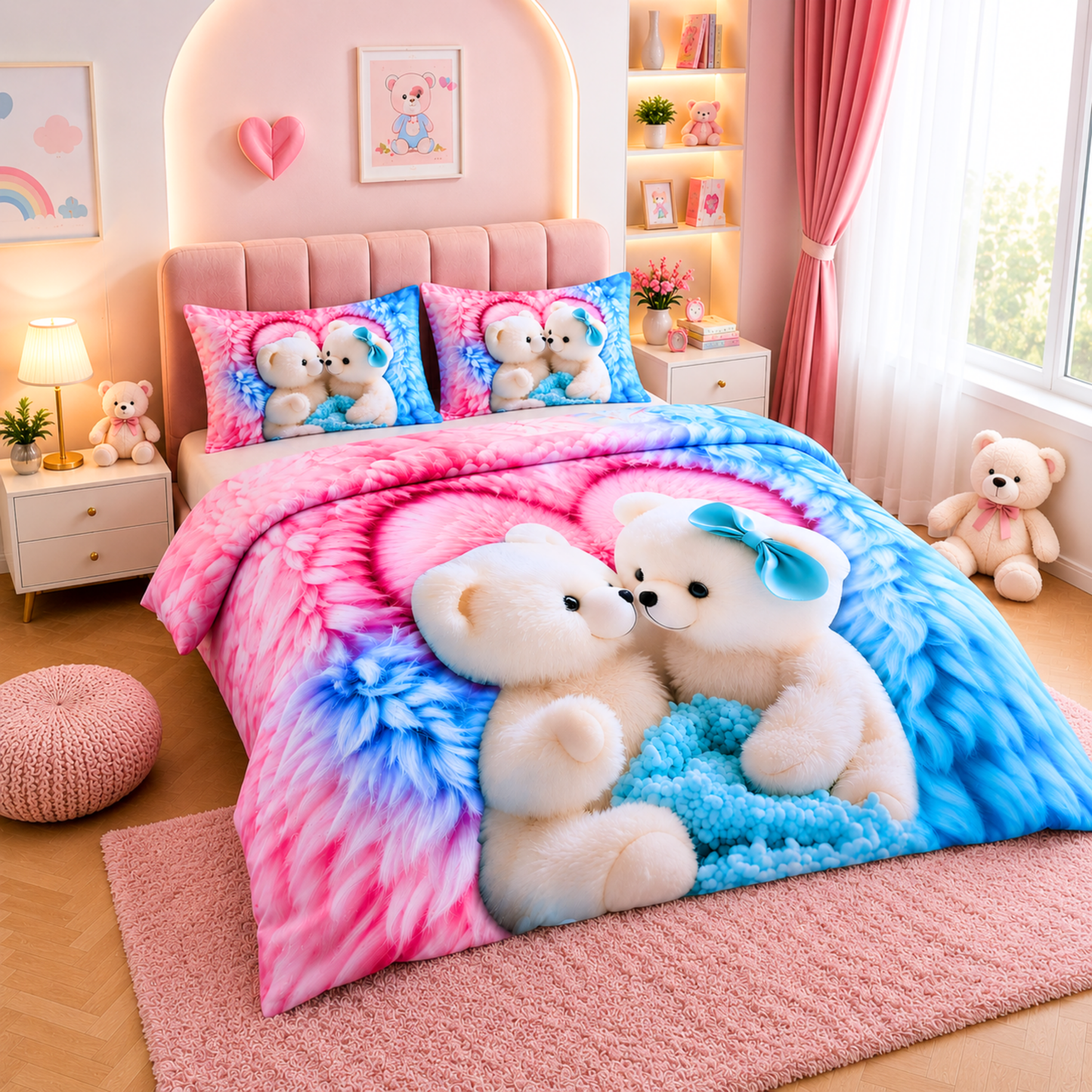 7D Bedsheet | Forever Hug Romantic | Bedsheet with 2 Pillow Covers