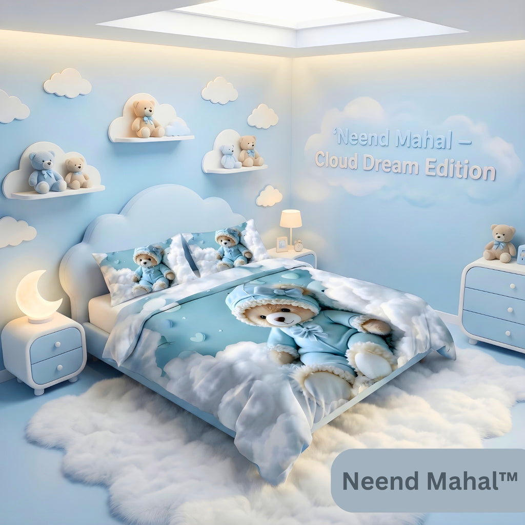 Best Sellers Cloudy Teddy Dreams – Cartoon Kids Bedsheet | 7D Digital Print | King Size