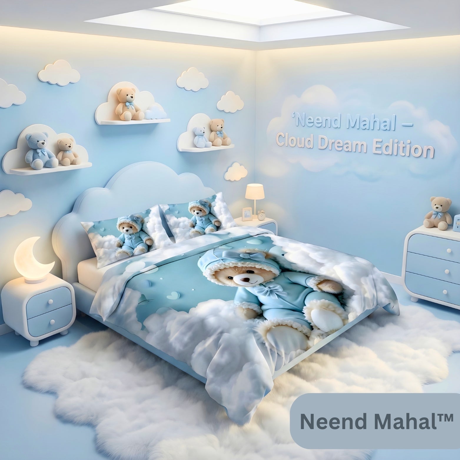 Best Sellers Cloudy Teddy Dreams – Cartoon Kids Bedsheet | 7D Digital Print | King Size