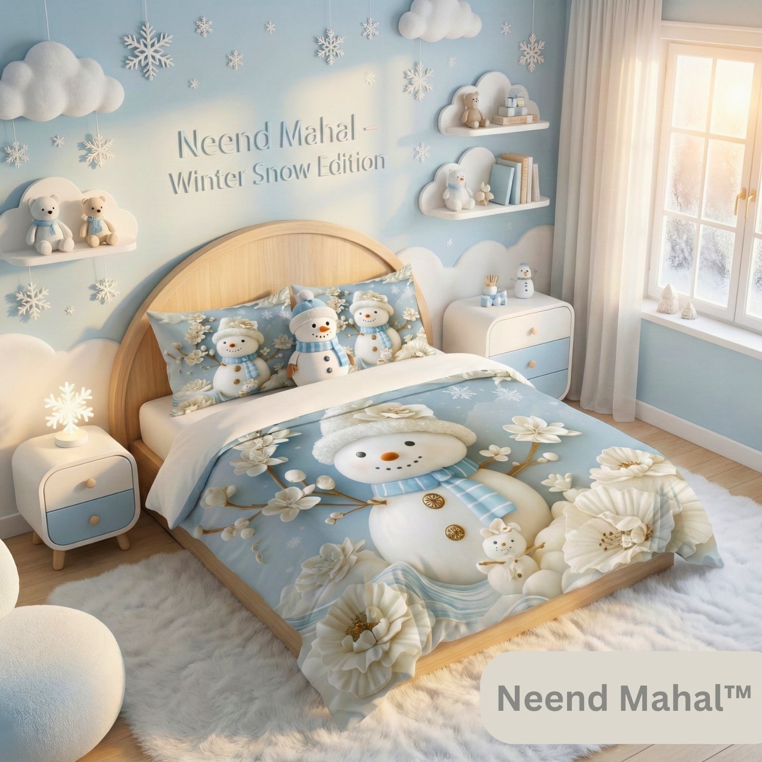 Frosty Snowman Double Bed Bedsheet | 7D  Cotton