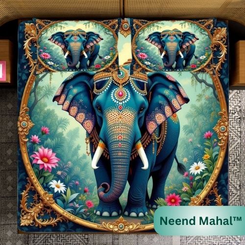 Divine Elephant Royale | 7D Bedsheet | King Size Bedsheet with 2 Pillow Covers