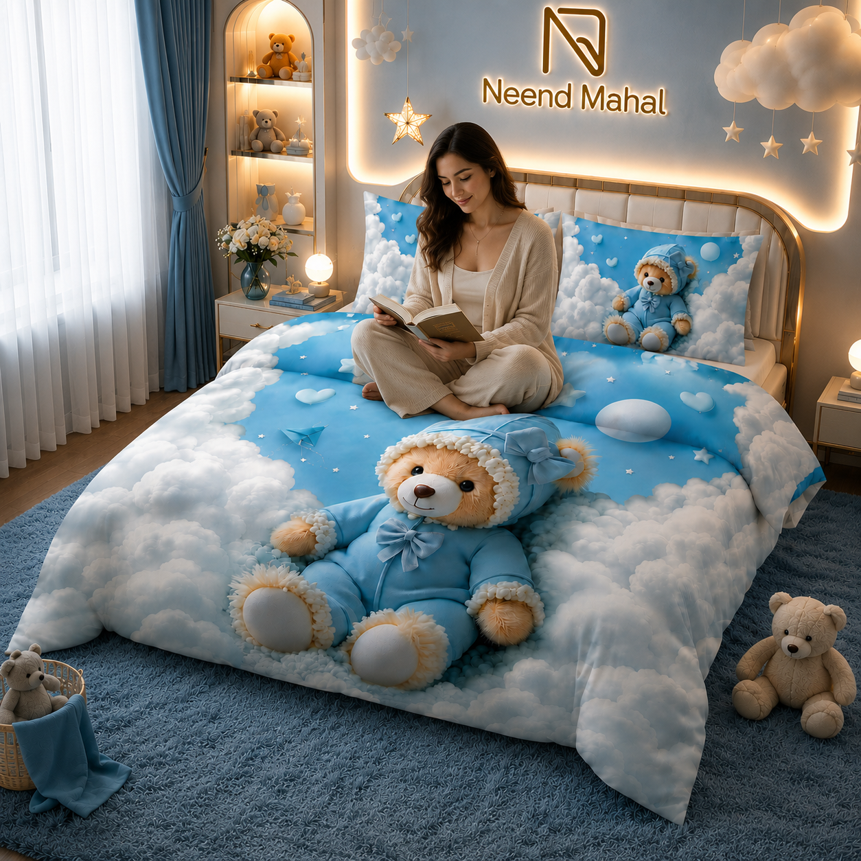 7D Bedsheet | Cloudy Teddy Dreams | BOGO