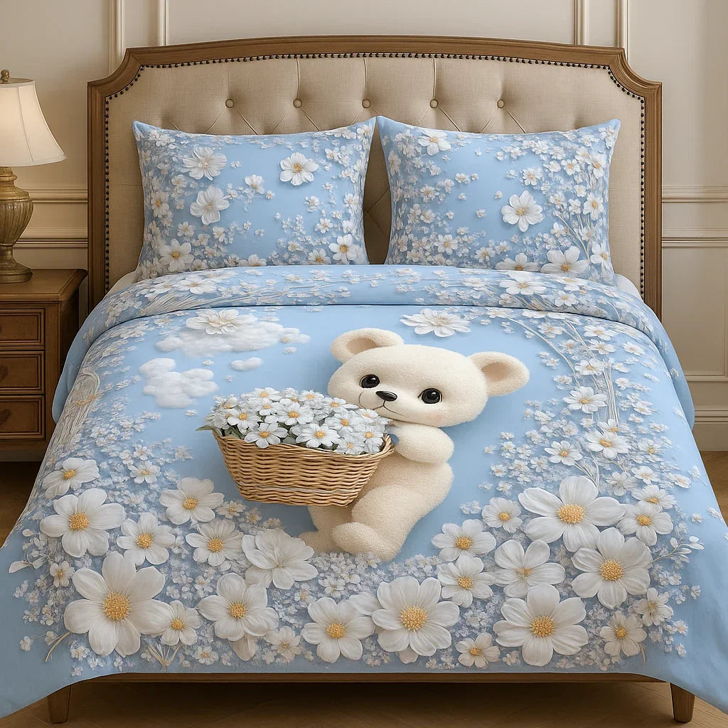 Modern Fairy Teddy – Premium 7D Double Bed Bedsheet with Pillow Covers - Neend Mahal