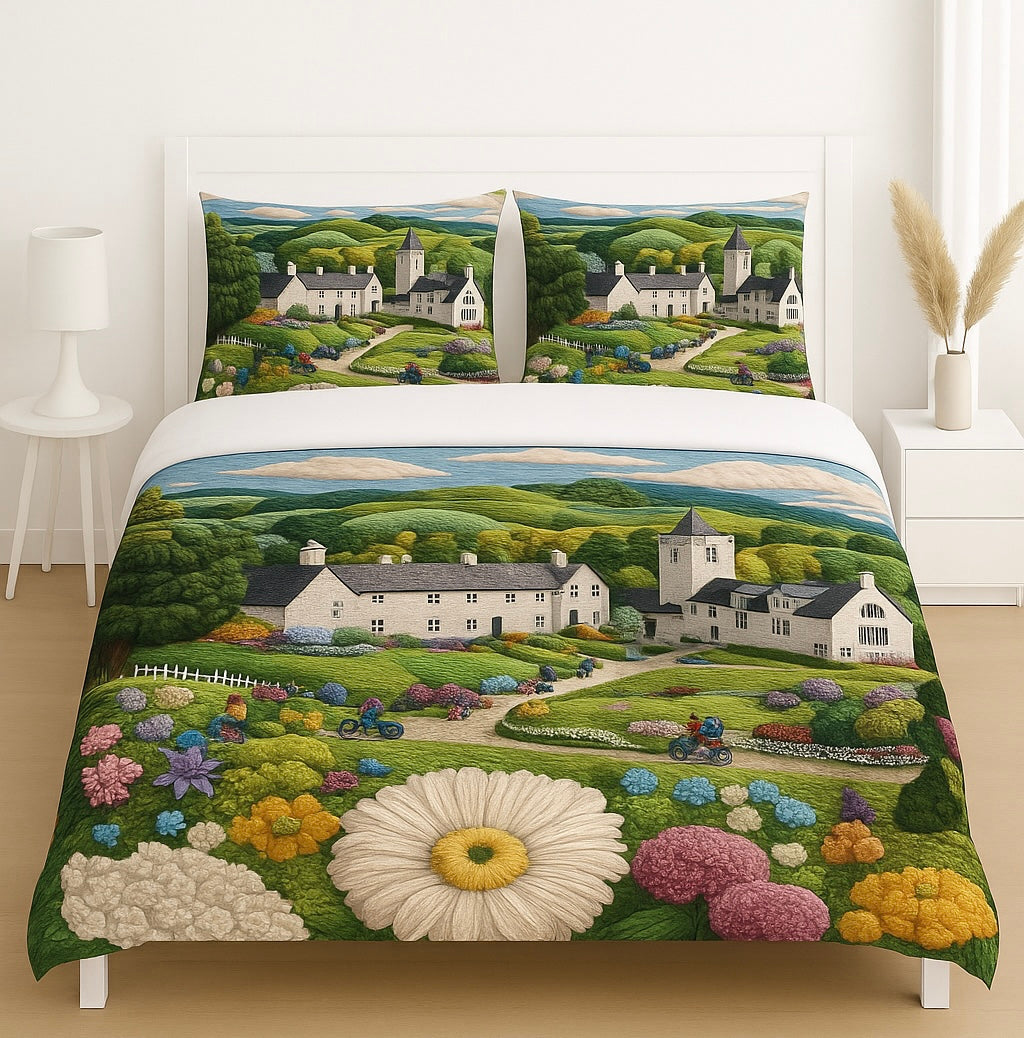 Countryside Blossom Village – Scenic Premium 7D Double Bed Bedshee - Neend Mahal