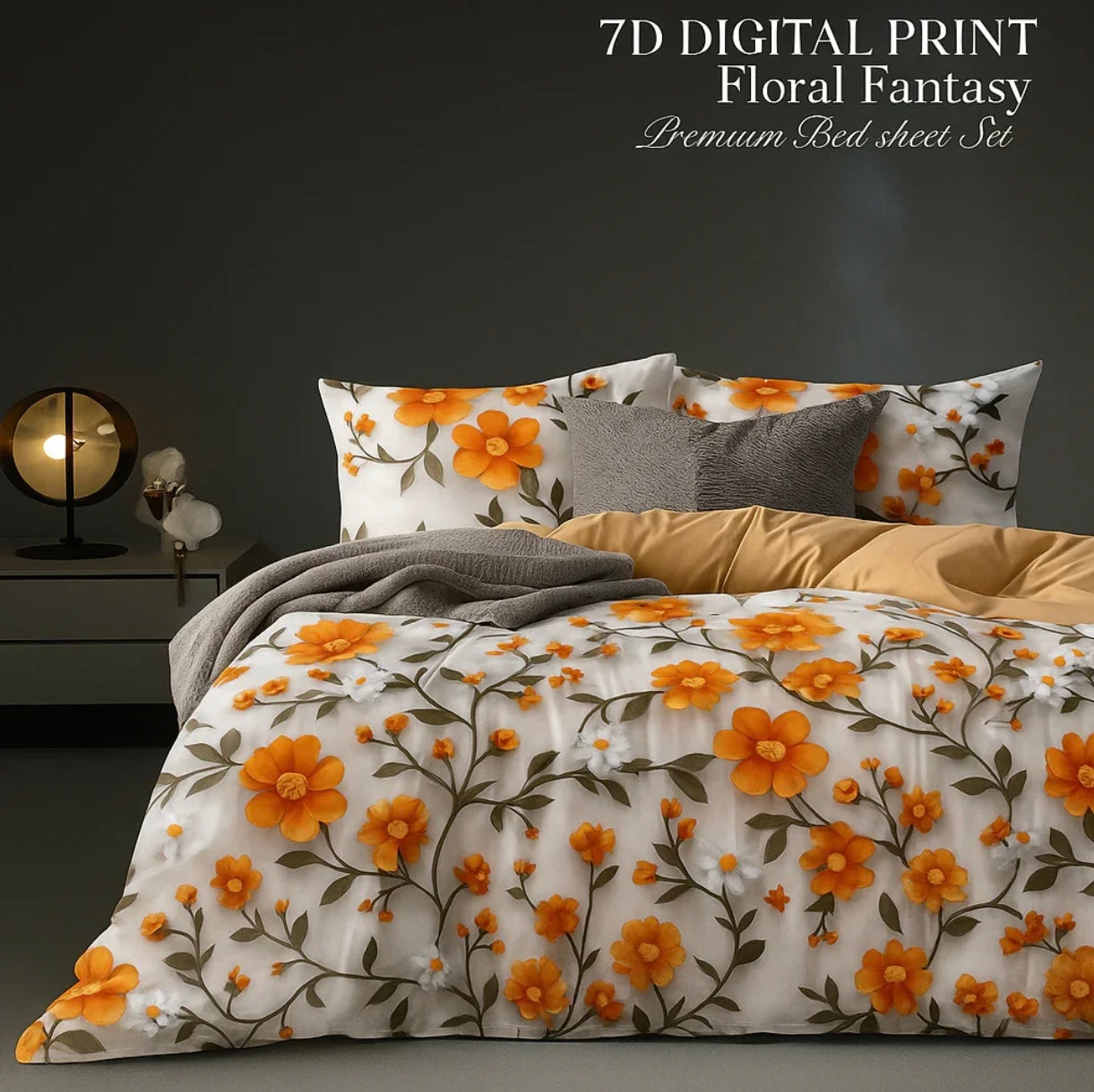 Floral Fantasy – Premium 7D Digital Print Bedsheet - Neend Mahal