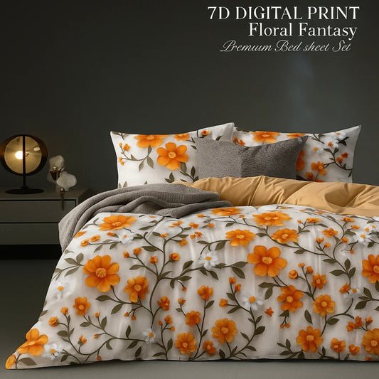Floral Fantasy – Premium 7D Digital Print Bedsheet - Neend Mahal