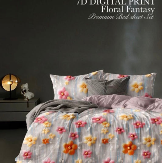 Floral Fantasy Multicolor – Premium 7D Digital Print Bedsheet - Neend Mahal