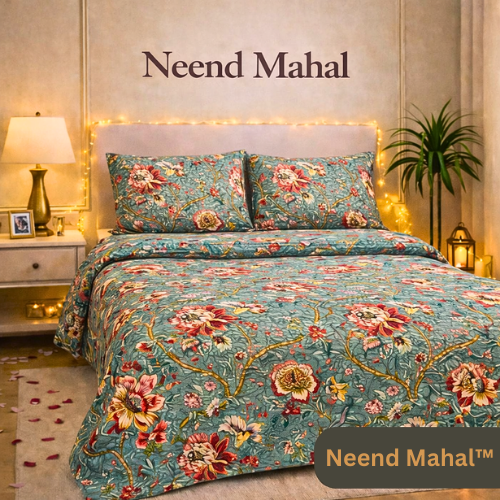 Gulnaar – Mehfil Teal Royale | 100% Pure Cotton King Size Bedsheet (250 TC)