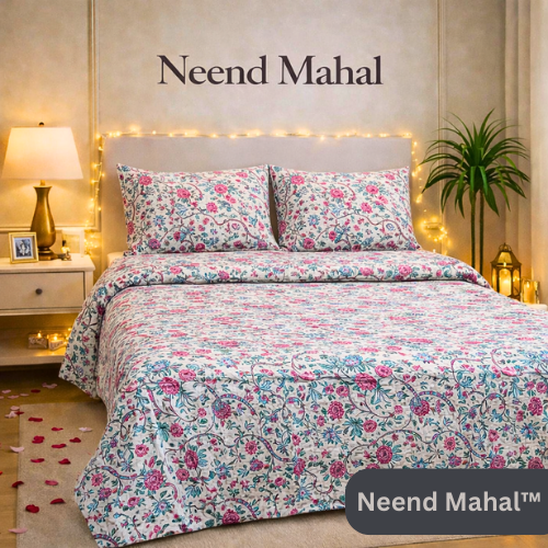 Gulnaar – Gulabi Bel Garden | 100% Pure Cotton King Size Bedsheet (250 TC)
