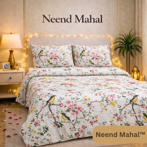 Gulnaar – Basant Panchhi Bloom | 100% Pure Cotton King Size Bedsheet (250 TC)