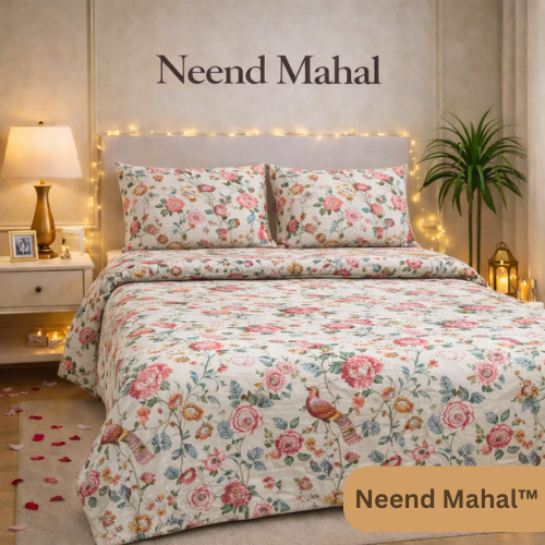 Gulnaar – Gulabi Panchhi Garden | 100% Pure Cotton King Size Bedsheet (250 TC)