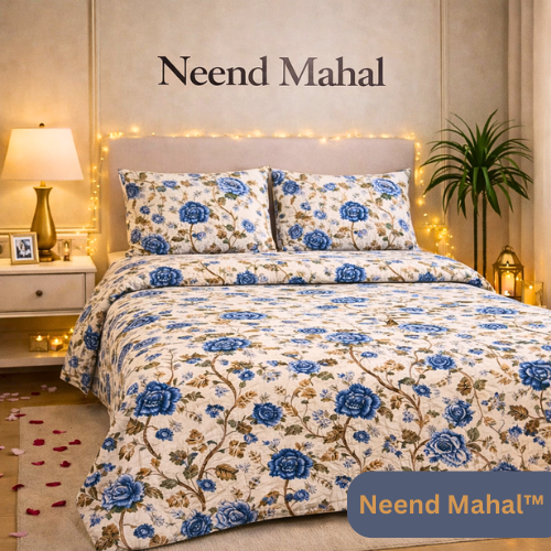 Gulnaar – Neel Shahi Blossom | 100% Pure Cotton King Size Bedsheet (250 TC)