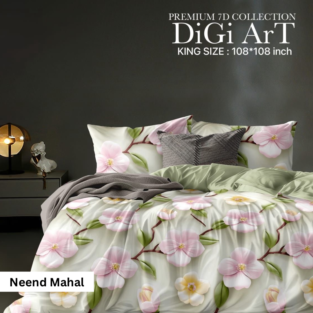 Blossom Elegance – Premium 7D Floral Bedsheet | King Size 108x108 inch - Neend Mahal