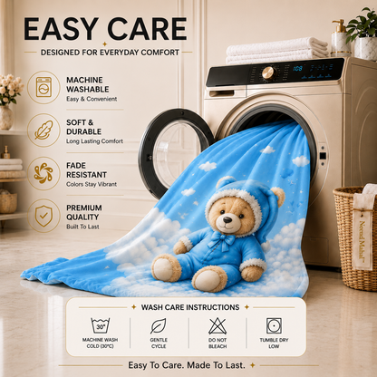 7D Bedsheet | Cloudy Teddy Dreams | Double Bed Sheet with 2 Pillow Covers