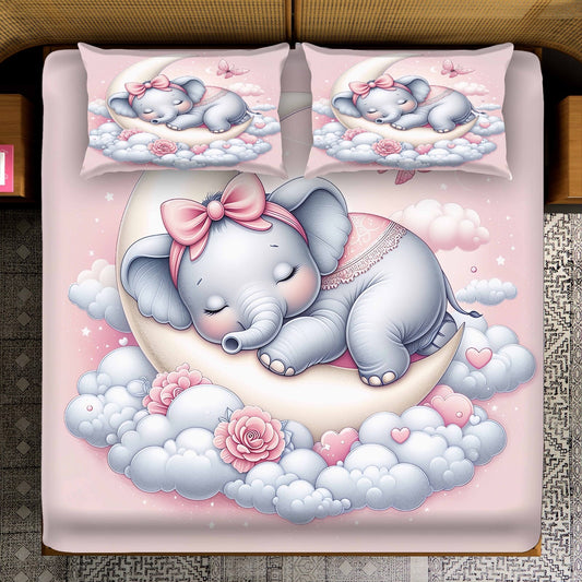 7D Bedsheet | Moonlight Baby Elephant | Bedsheet with 2 Pillow Covers