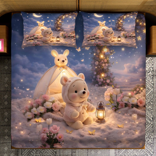 7D Bedsheet | Dreamy Night Bear | Bedsheet with 2 Pillow Covers