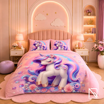 7D Bedsheet | Rainbow Unicorn | King Size Bedsheet with 2 Pillow Covers
