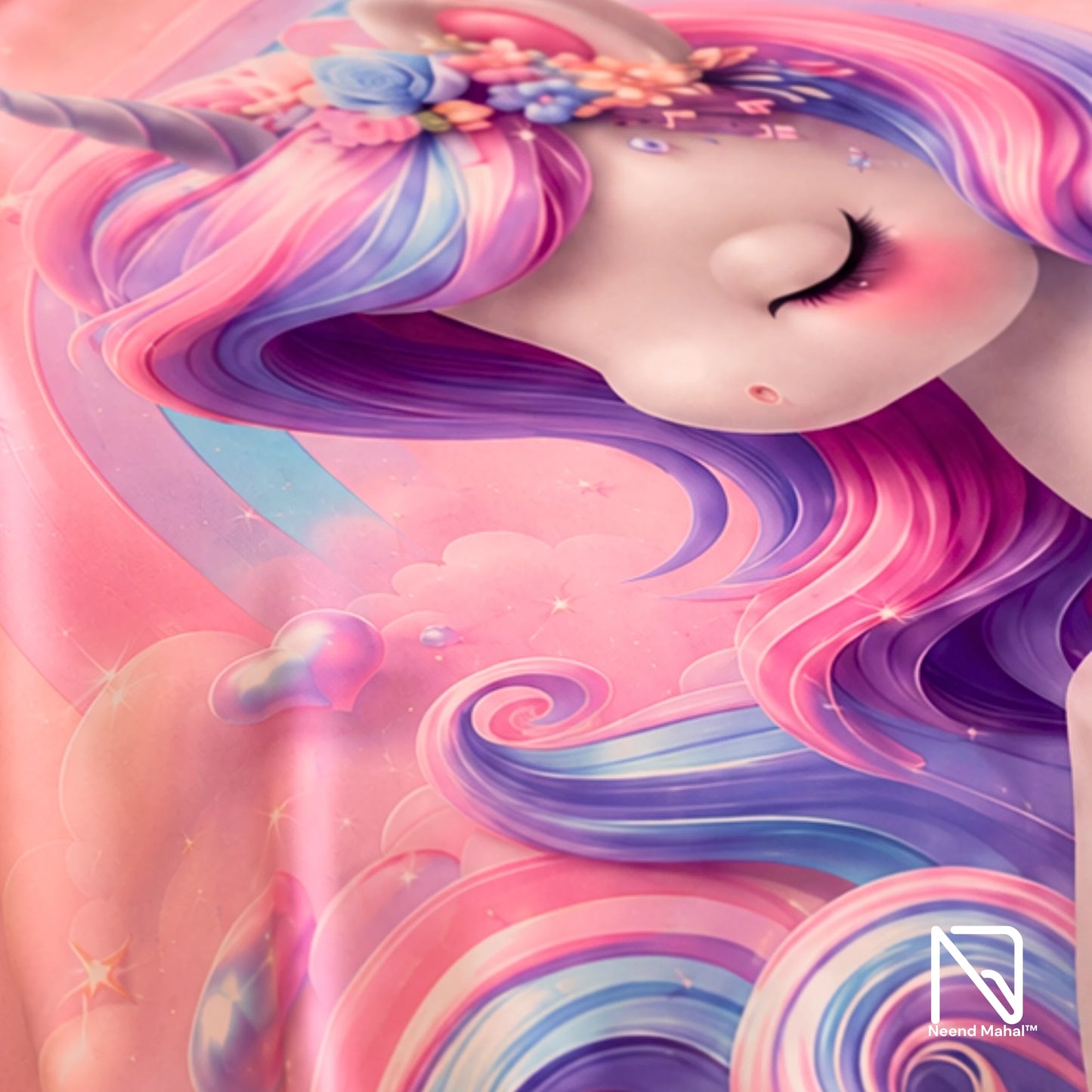 7D Bedsheet | Rainbow Unicorn | King Size Bedsheet with 2 Pillow Covers