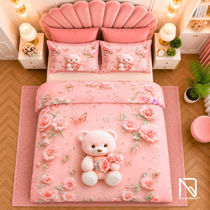 7D Bedsheet | Blush Teddy | Bedsheet with 2 Pillow Covers