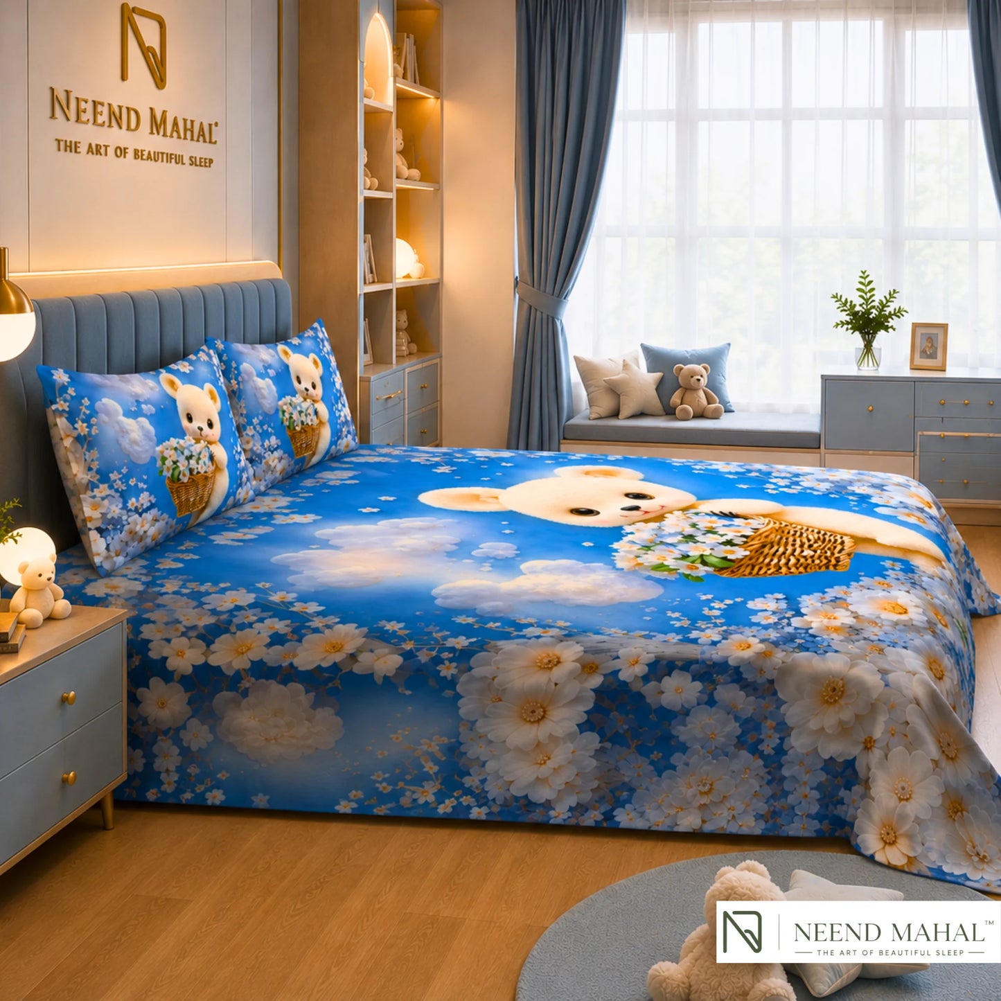 7D Bedsheet | Modern Fairy Teddy | Bedsheet with 2 Pillow Covers