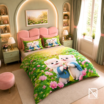 7D Bedsheet |  Bear Garden | King Size Bedsheet with 2 Pillow Covers