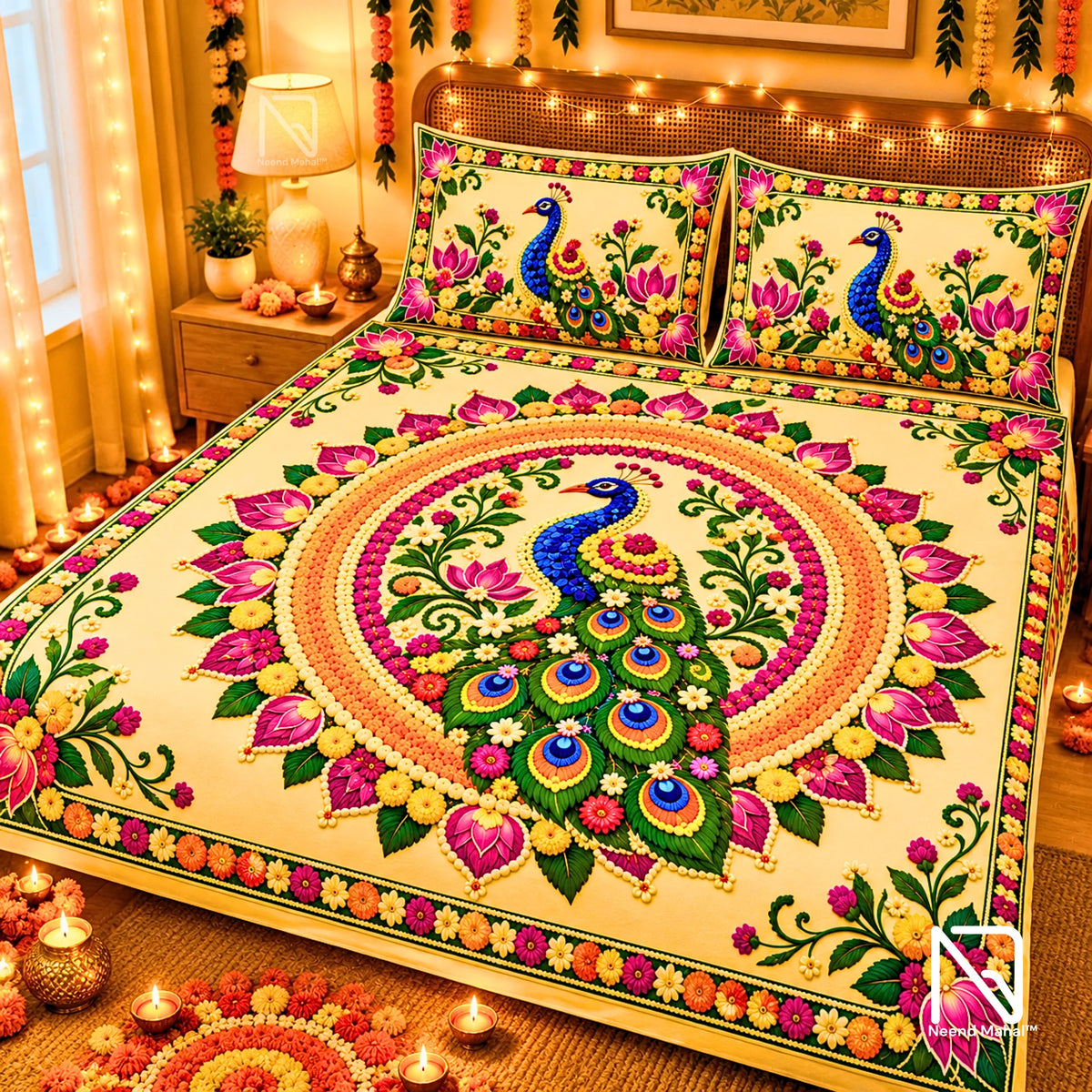 DEEPVALLI - Pankh Chakra Peacock  Bedsheet set